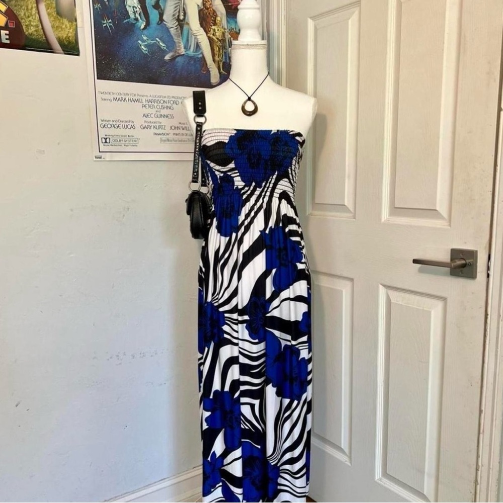 Bebe Blue and Black Patterned Dress